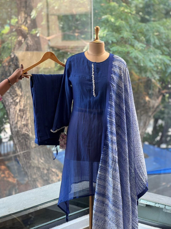 Blue Mul Suit with Shibori Dupatta