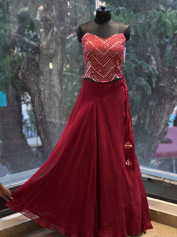 Maroon Taari Work Lehenga Set