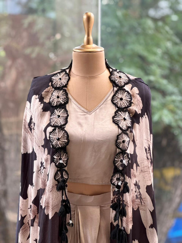 Black Digital Printed Cape Set