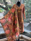 Brown Tissue Floral Dupatta Set