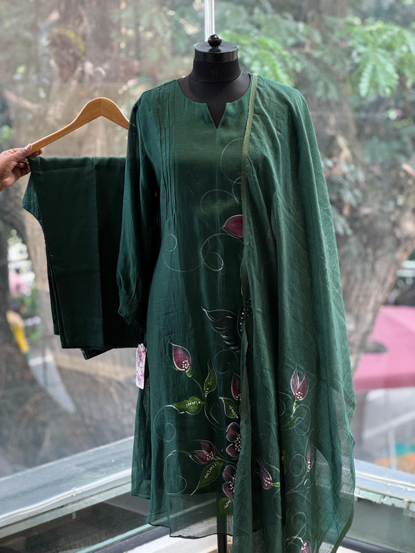 Green Painted Dupatta set