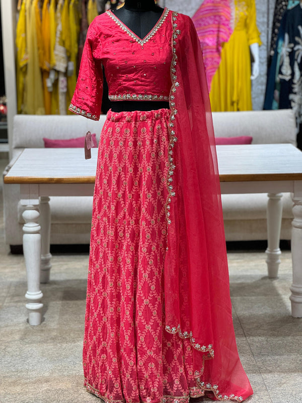 Red Chikankari Lehenga Set