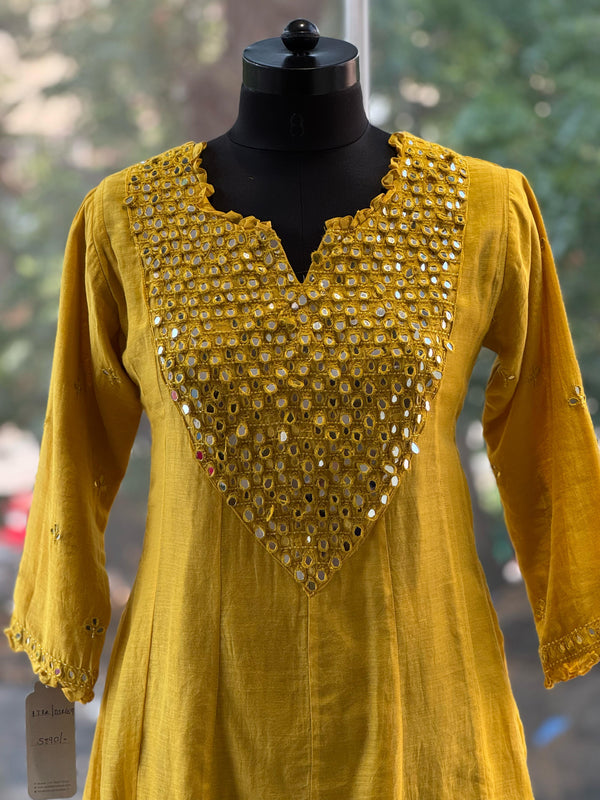 Yellow Mirror Work Dupatta Set