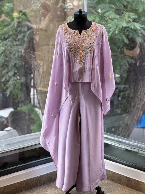Mauve Tissue Intricate Work Kaftan Co Ord