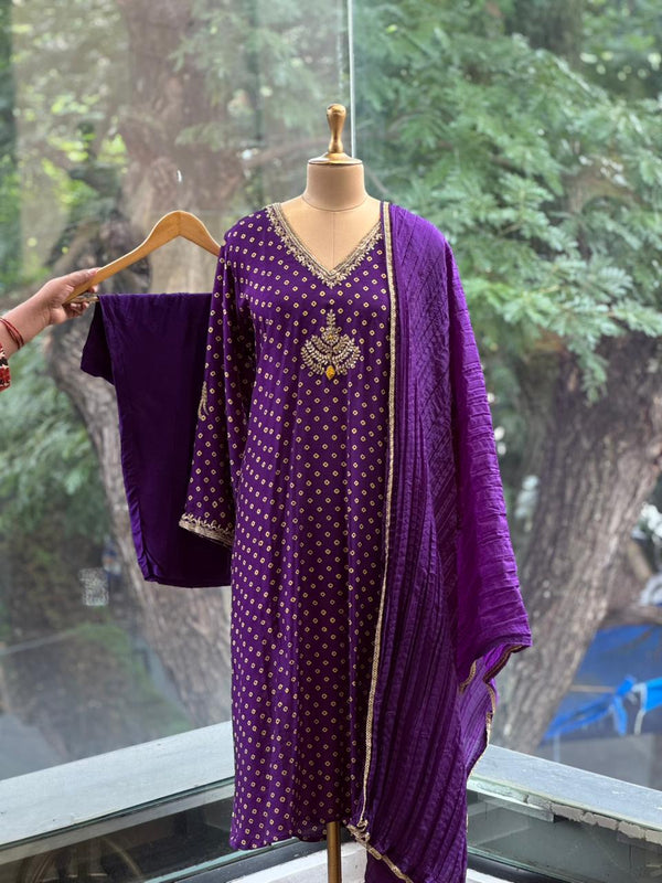 Purple Bandhej Dupatta Set
