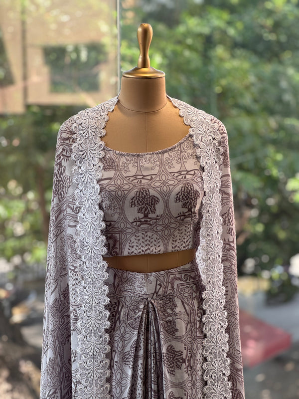 Grey Printed Skirt Set