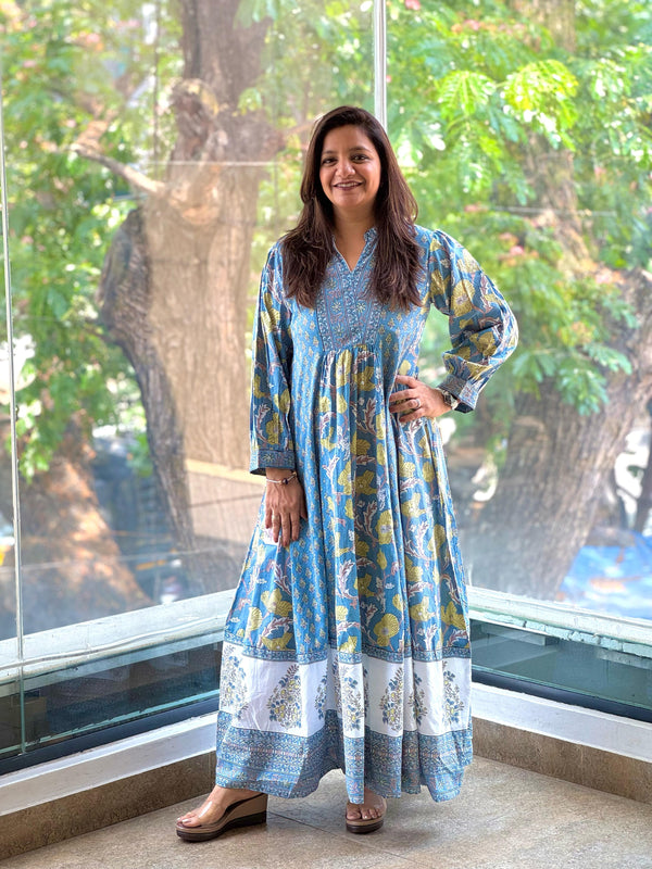 Blue Kalamkari Printed Tunic