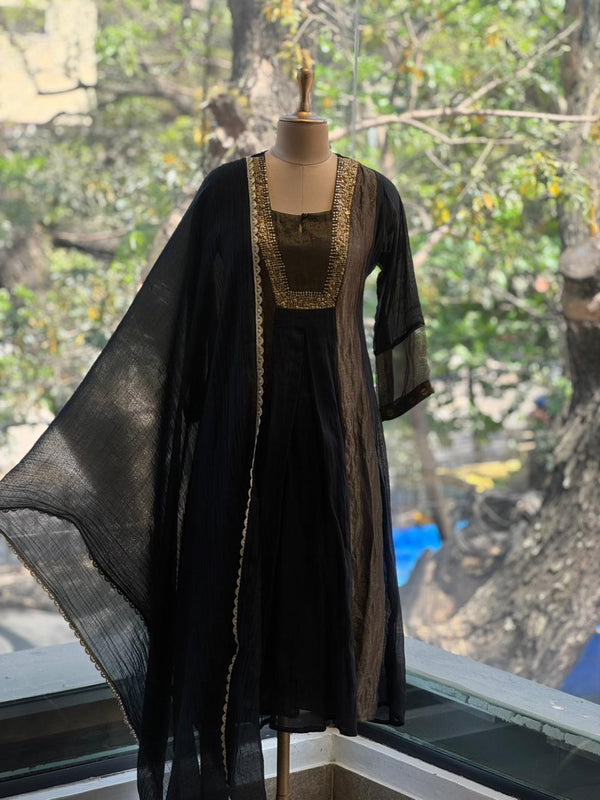 Black Tissue Panel Dupatta Set