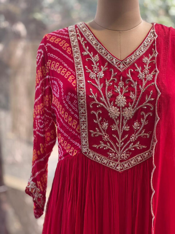 Red Bandhej Gown