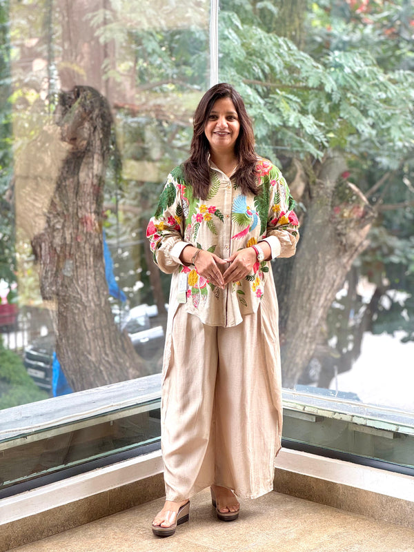 Beige Embroidered Co Ord