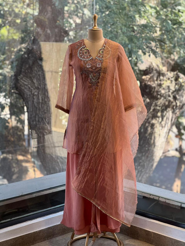 Peach Gold Tissue Dupatta Set