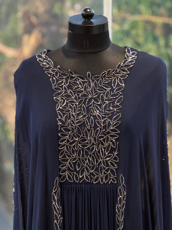 Navy Blue Pipe Work Gown