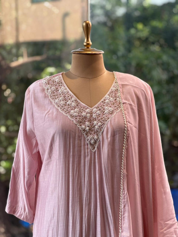 Baby Pink Mul Chanderi Suit