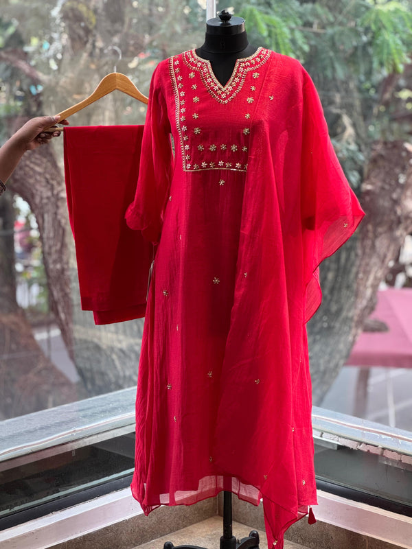 Red Mul Chanderi Suit