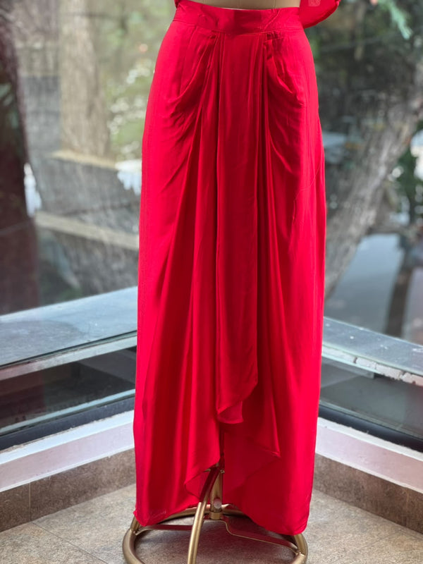 Red Intricate Yoke Cape Set