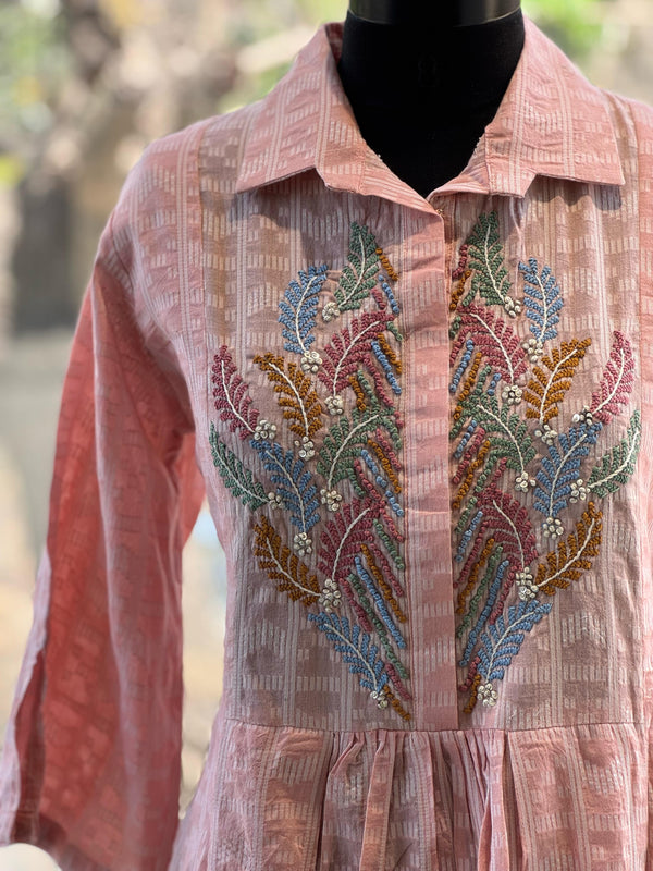 Peach Embroidered Yolk Co Ord