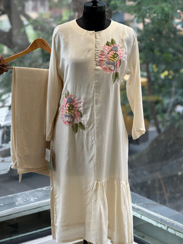 Cream Embroidered Co Ord