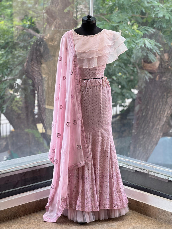 Light Pink Mermaid Cut Lehenga