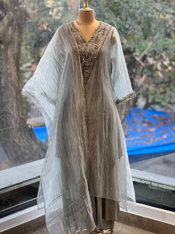 Silver Tissue Dupatta Set