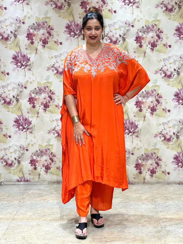 Orange Intricate Yolk Kaftan Set