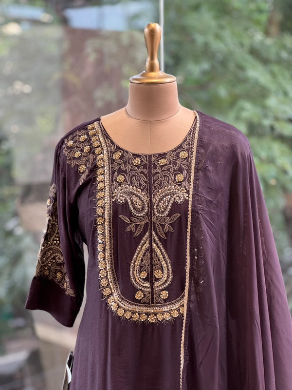 Dark Brownish Wine Dupatta Set