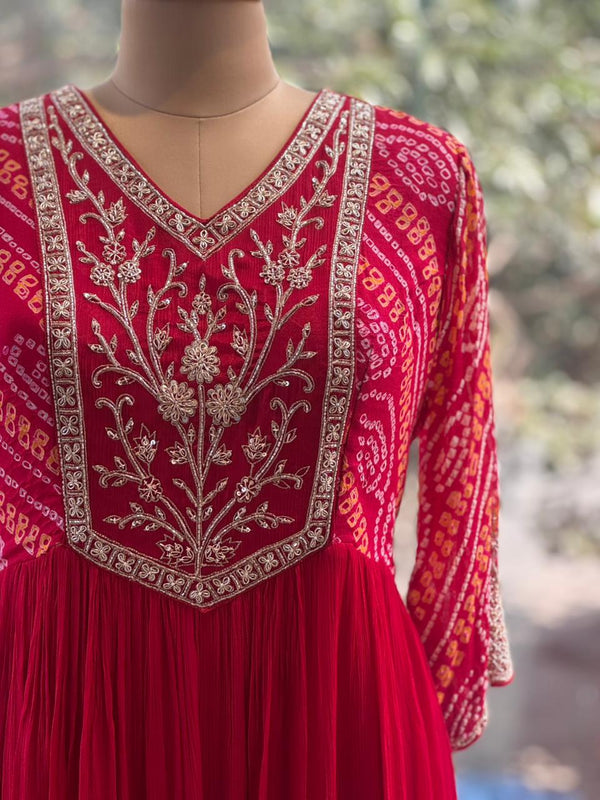 Red Bandhej Gown
