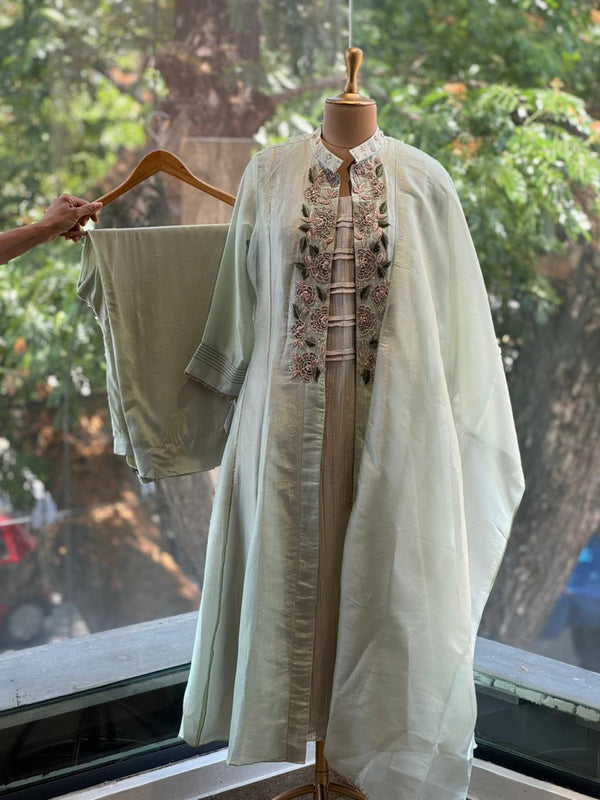 Green Tissue Jacket With Dupatta
