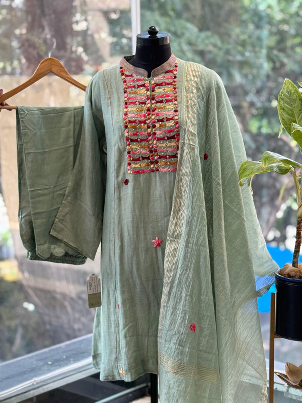 Pastel Green Embroidered Dupatta Set