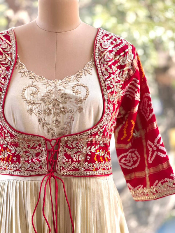 Crean/Red Bandhej Gown