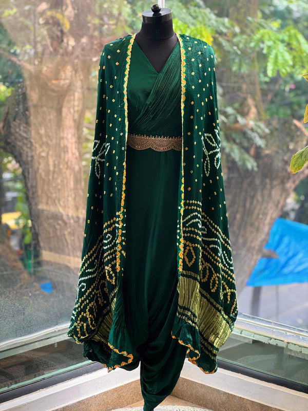 Green Bandhej Cape Set