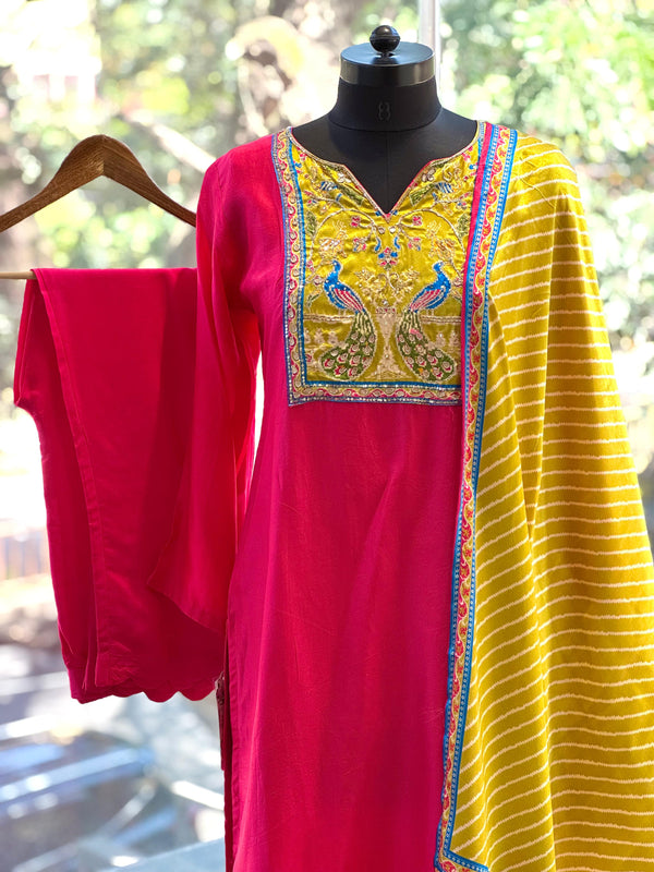 Pink Yolk Embroidered Suit Set