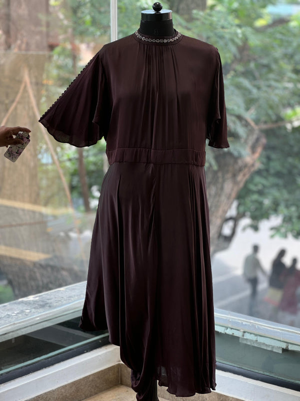 Dark Wine Cowl Dress