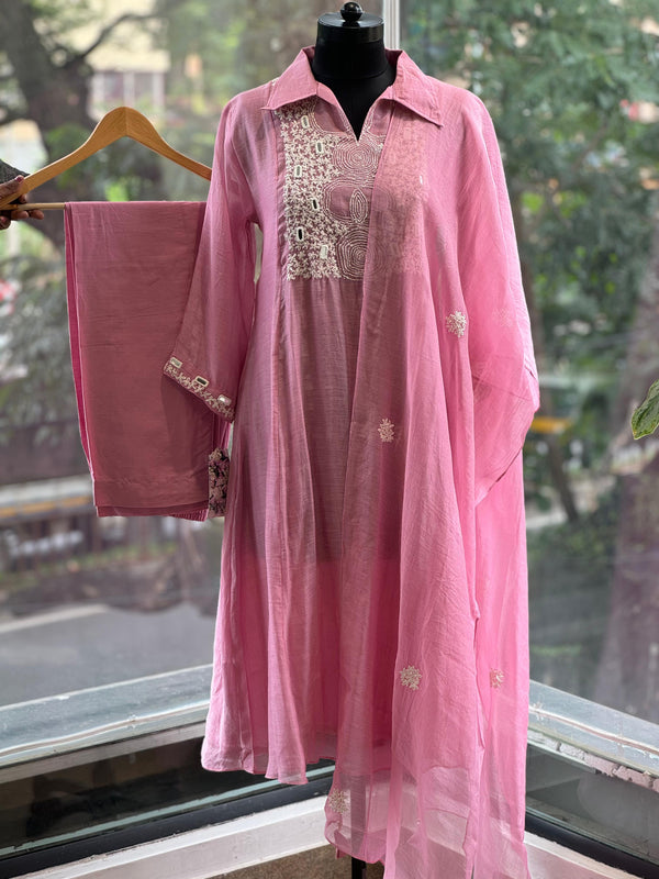 Pink Embroidered Suit Set