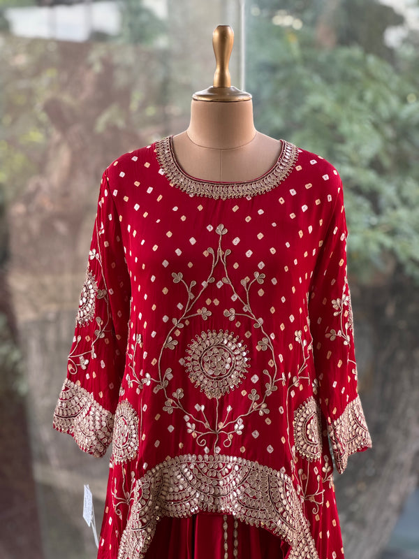 Red Bandhej Skirt Set