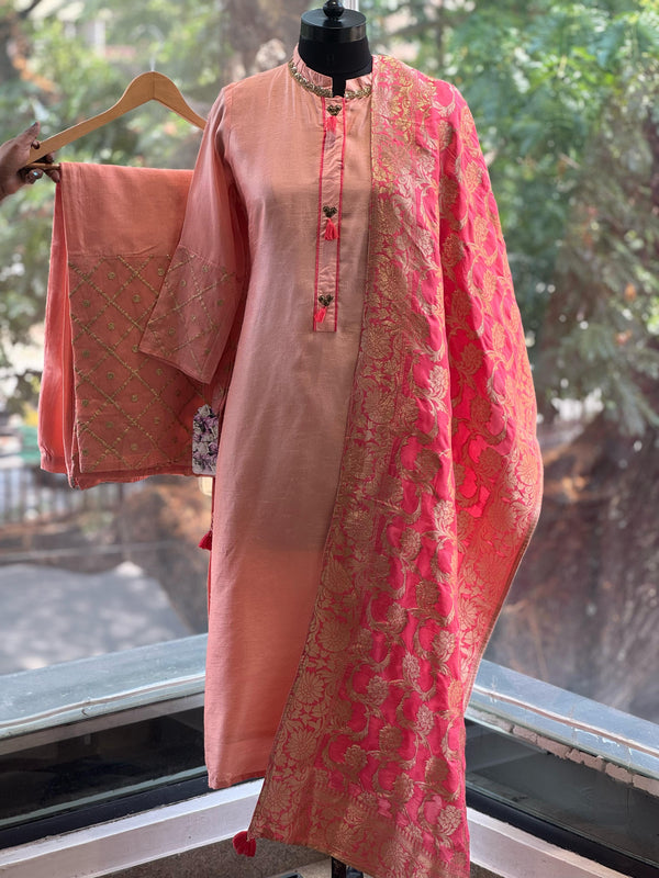 Pink Banarasi Dupatta Set