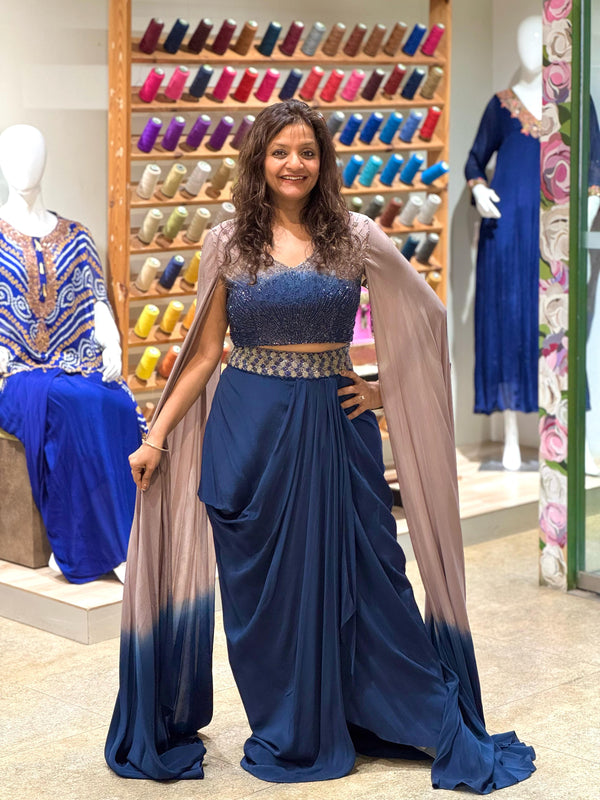 Blue Shaded Cape Set