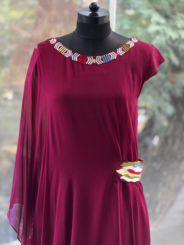 Maroon 1 Side Kaftan Tunic