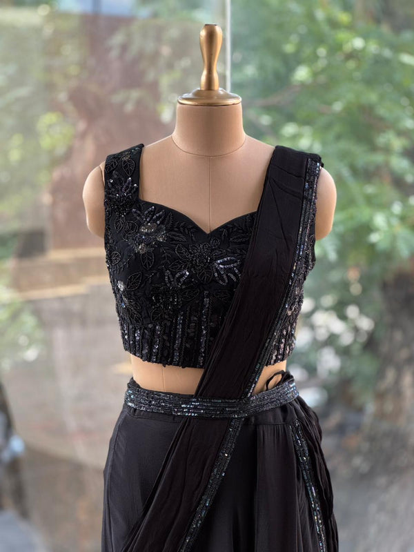 Black Drape Skirt Set