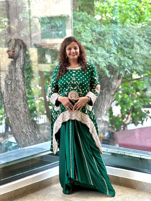 Green Bandhej Skirt Set