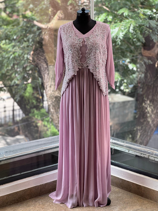 Light Mauve Moti Work Gown