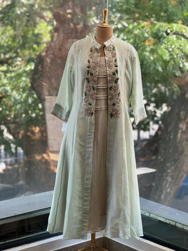 Green Tissue Jacket With Dupatta
