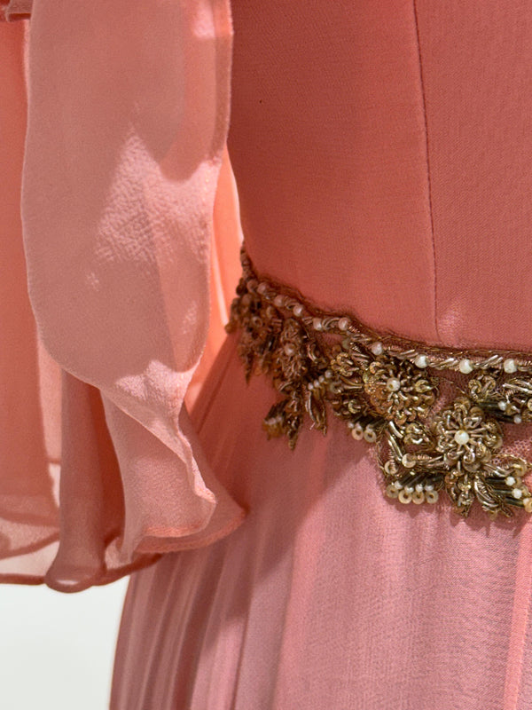 Pink ruffle Flap Gown