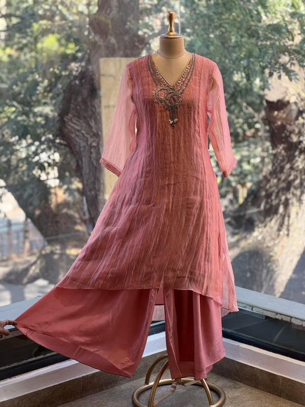 Pink Tissue Dupatta Set