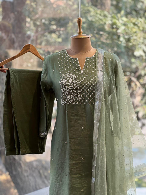 Green Dupatta Set