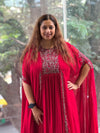 Red Pipe Work Gown