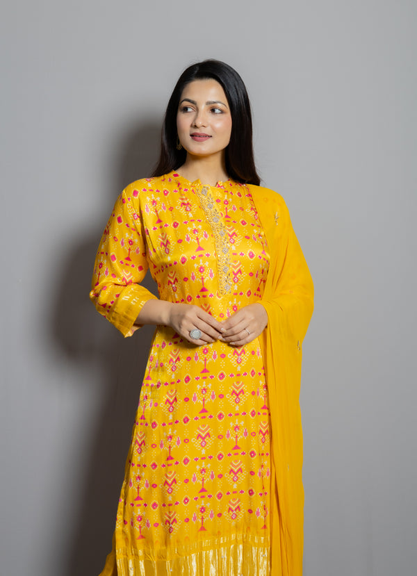 Yellow Gajje Silk Suit