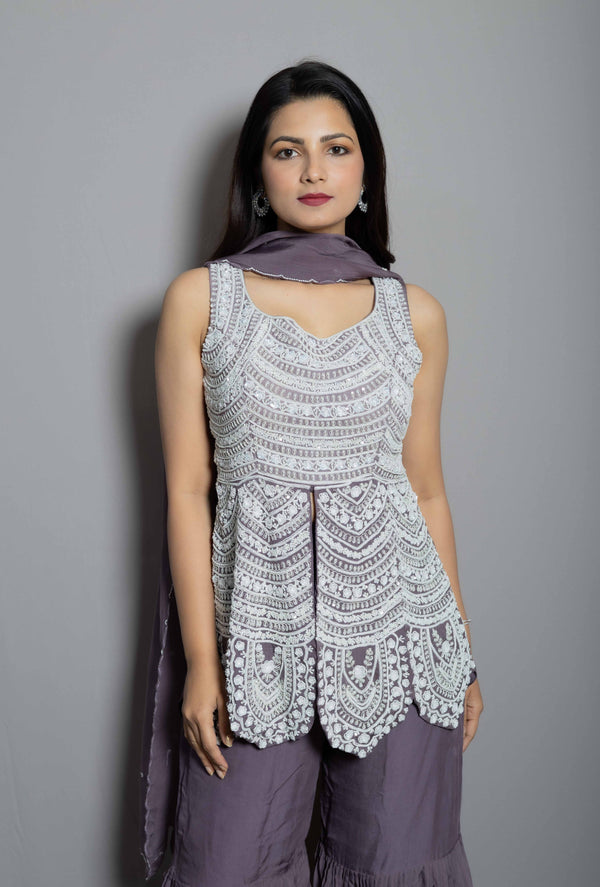 Mauve Moti Work Sharara Set