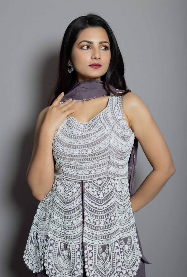 Mauve Moti Work Sharara Set