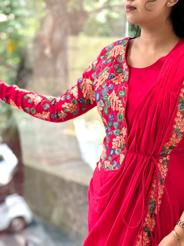 Red Embroidered Drape Set