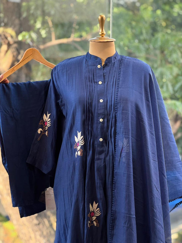 Blue Mul Chanderi Dupatta Set